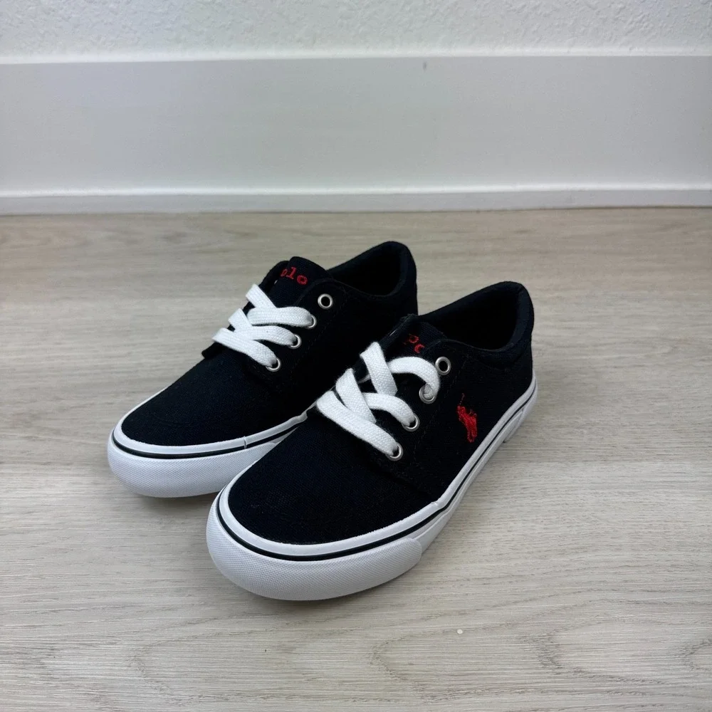 Polo Ralph Lauren Faxson Sneaker Boys 13 Black Red Canvas Pony